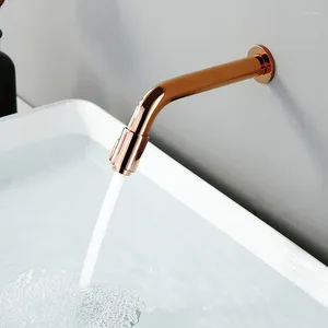 Robinets d'évier de salle de bains Vidric Robinet de lavabo mural moderne en or rose à poignée unique Accessoires ronds en laiton Eau froide