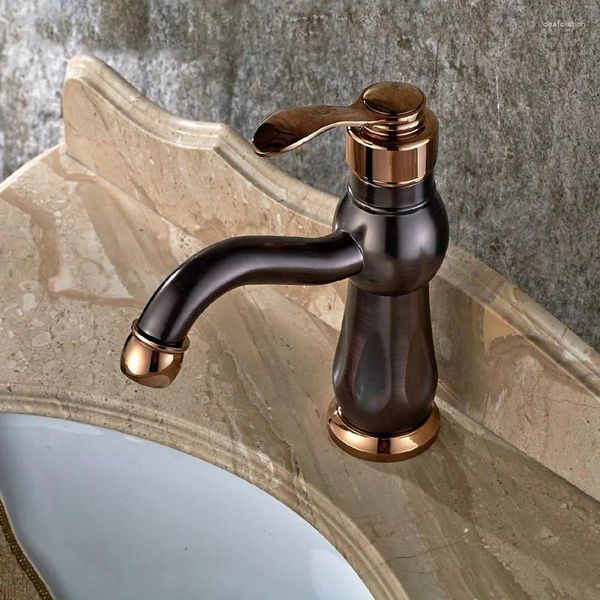 Robinets d'évier de salle de bains Vidric Grand lavabo en bronze huilé monté sur le pont à poignée unique Torneira Mitigeur