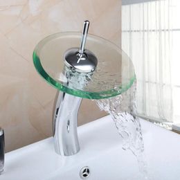 Badkamer wastafelkranen Vidric waterkraan Chroom Messing Transparant gehard glas Waterval kraanmengkraan
