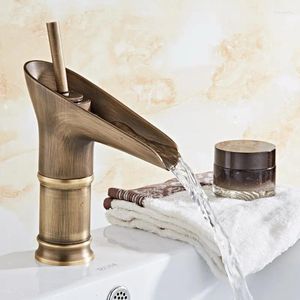 Robinets de lavabo de salle de bain vintage antique en laiton Bamboo Shoot Waterfall Single Handle / Hole Vessel Basin Robinet Mixer Water Taps Aan054