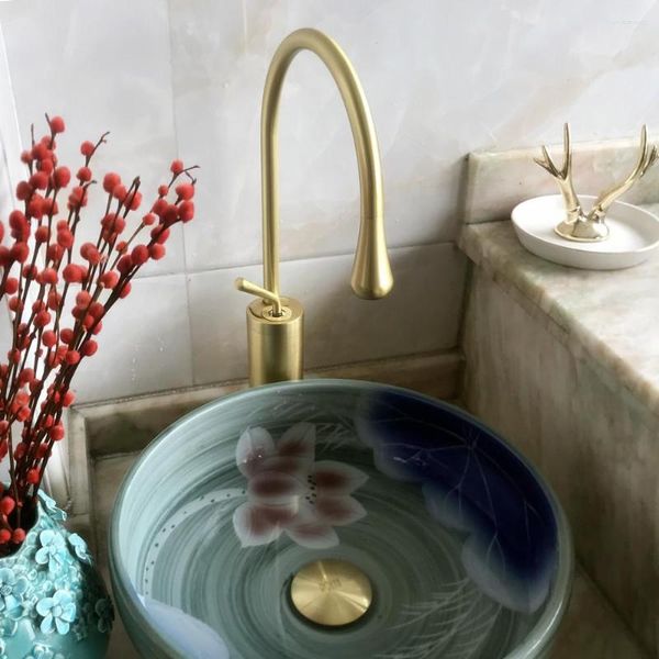 Robinets de lavabo de salle de bains VOURUNA brossé GoldenBlackWhite mitigeur à levier unique, robinet mitigeur de lavabo de lavabo