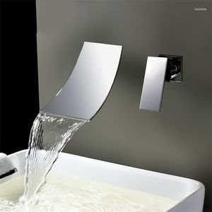 Grifos de lavabo de baño, grifo de lujo de montaje en pared, lavabo de cascada, manija única con caño de agua de caída Extra ancho