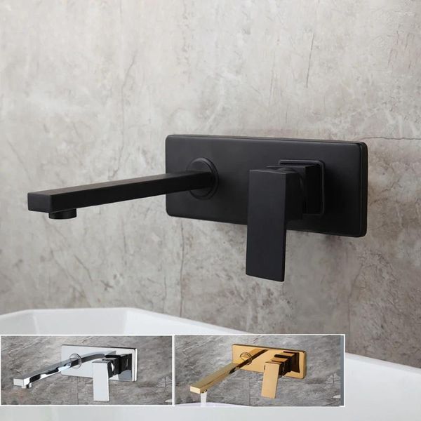 Grifos de lavabo de baño Grifos de montaje en pared Mezclador de cascada Grifo de agua Cromo Baignoire Grifo Negro Robinet Bañera Fría