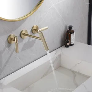 Robinets de lavabo de salle de bains Robinet de lavabo mural et mélangeur rotatif sculpté en cuivre massif froid