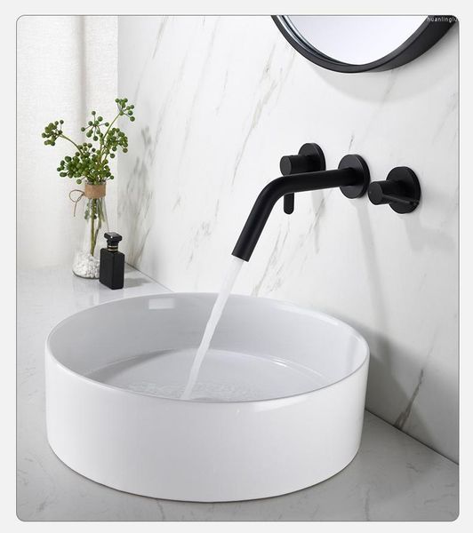 Grifos de lavabo de baño, grifo de latón negro montado en la pared, lavabo de lujo, grifo de mano de agua fría de alta calidad