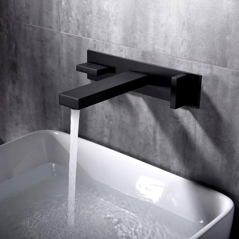 Rubinetti per lavandino del bagno Rubinetto in ottone a parete Miscelatore per lavabo a due maniglie con acqua fredda con scatola incorporata Nero spazzolato Oro