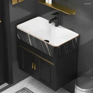Robinets de lavabo de salle de bains, lavabo mural, armoire en aluminium légère, combinaison de lavabo intégrée de luxe