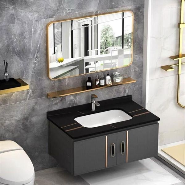 Grifos de lavabo de baño, lavabo de pared, placa de piedra de cerámica, lavabo completo, mesa de lavabo, combinación de gabinete de aluminio