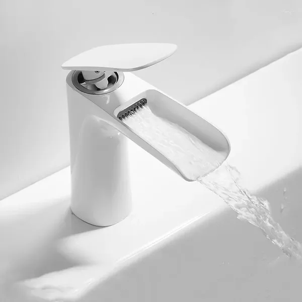 Robinets de lavabo de salle de bains, robinet de lavabo en laiton noir/blanc à poignée unique, robinets mélangeurs d'eau froide à cascade de type ouvert