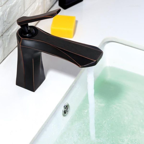 Grifos para lavabo de baño, lavabo, grifo moderno y grifo mezclador de agua fría, grifos de un solo orificio para inodoro de latón negro