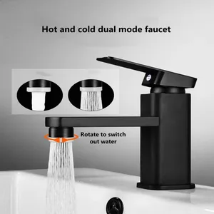 Wastafelkranen Wastafel Zwart Hoge Temperatuur Verf 304 Roestvrij Staal En Koud Water Dual-Mode Zachte Kraan