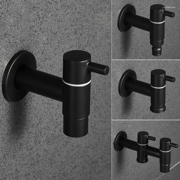 Grifos de lavabo de baño, grifo de lavadora, doble salida, de acero inoxidable, montado en la pared, fregona de inodoro negra, grifos de piscina para accesorios