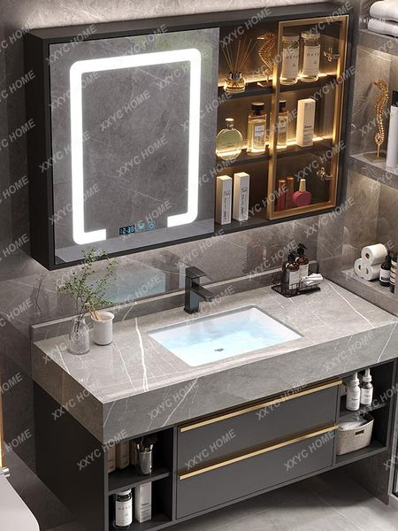 Grifos de lavabo de baño, conjunto de lavabo, mueble de lavabo con placa de piedra inteligente de lujo ligero