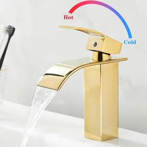 Badkamer Wastafel Kranen Waterval Wastafel Kraan Badrandcombinaties Roestvrij Staal Geborsteld Goud Kraan Koud Water Mixer Vanity Vessel