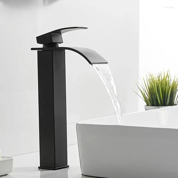 Grifos de lavabo de baño Cascada Negro Lavabo superior Lavabo Grifo Pintura nórdica Un solo orificio