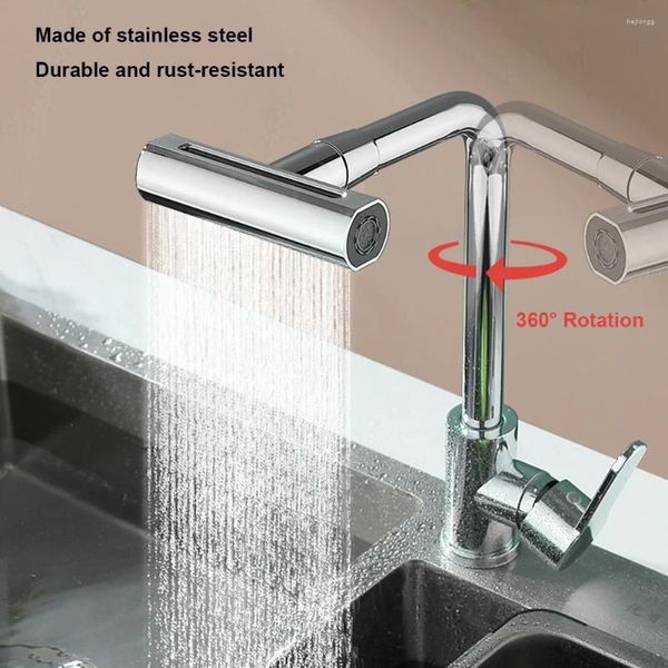 Robinets d'évier de salle de bains, cascade, robinet de lavage d'eau froide, mélangeur rotatif à 360 °, robinet de lavabo galvanisé en acier inoxydable