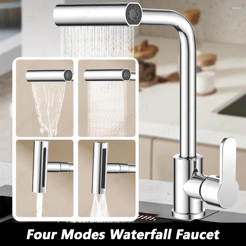 Banyo Lavabo muslukları şelale musluk çok fonksiyonlu 4 mod mutfak havzası akışı püskürtücü soğuk su yıkama musluk 360 ° rotasyon