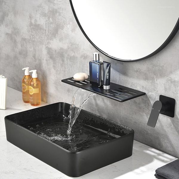 Rabinets de lavabo de salle de bain Bascade Faucet étagère Basin Bouxer d'eau Tap noir mur noir en laiton élégant décoration el