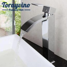 Robinets de lavabo de salle de bain robinet de cascade Torneira en laiton Chrome Polissant le support de pont à trou de pavé