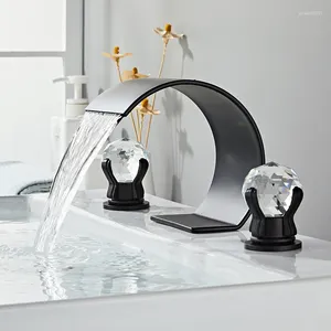 Robinets d'évier de salle de bains, style cascade, sortie d'eau, robinet de lavabo, connexion à trois trous, double poignée froide avec tuyau d'entrée de 60 cm