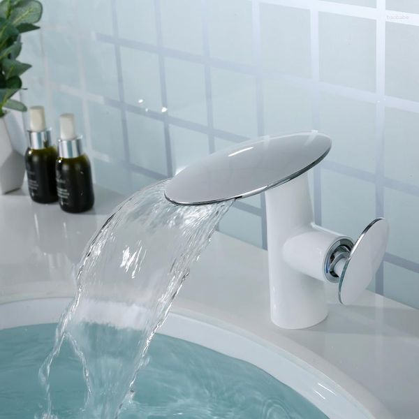 Grifos de lavabo de baño Color cromo blanco Contemporáneo de un solo orificio / manija Grifo de lavabo de cascada Grifo de hongo GRIFO MEZCLADOR