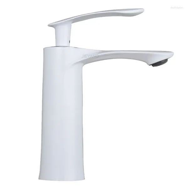 Grifos del fregadero del baño Grifo blanco Grifo mezclador de lavabo de agua fría Pintura de metal Montado en cubierta Tapware de un solo orificio