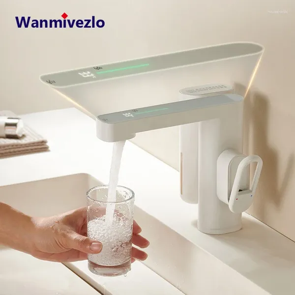 Grifos de lavabo de baño Pantalla digital inteligente Sensor de grifo de lavabo Sensor negro Sensor de agua fría Mezclador de agua Batería de alimentación