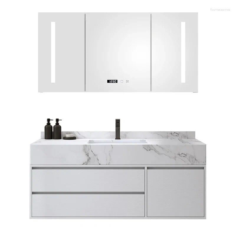 Badezimmer-Waschtischarmaturen, kompletter Waschbeckenschrank, moderne minimalistische Handwaschbeckengruppe, leichter Luxus-Waschtischspiegel