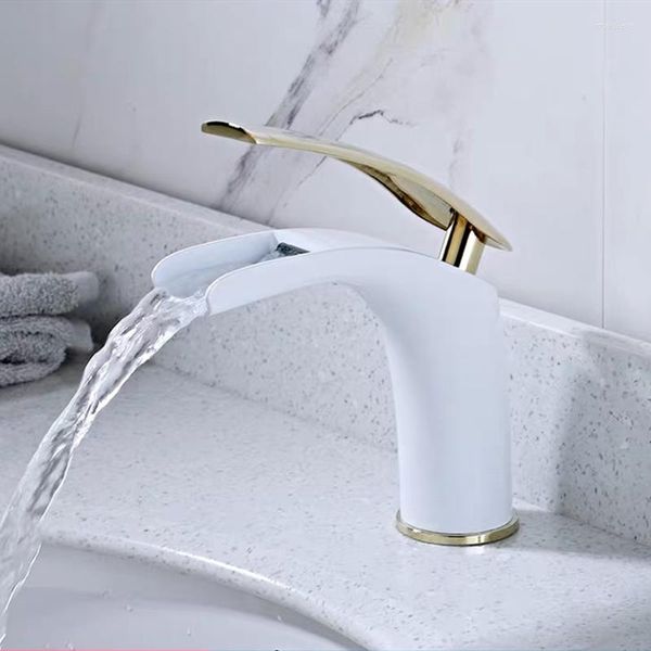 Robinets de lavabo de salle de bain WZLY bassin en laiton blanc Type ouvert mitigeur cascade eau froide Torneiras Do Banheiro