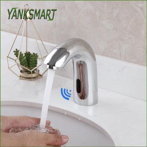 Badkamer wastafel kranen yanksmart automatische aanraak gratis sensorkraan chroom gepolijst dek gemonteerd bassin vaste messing watertap