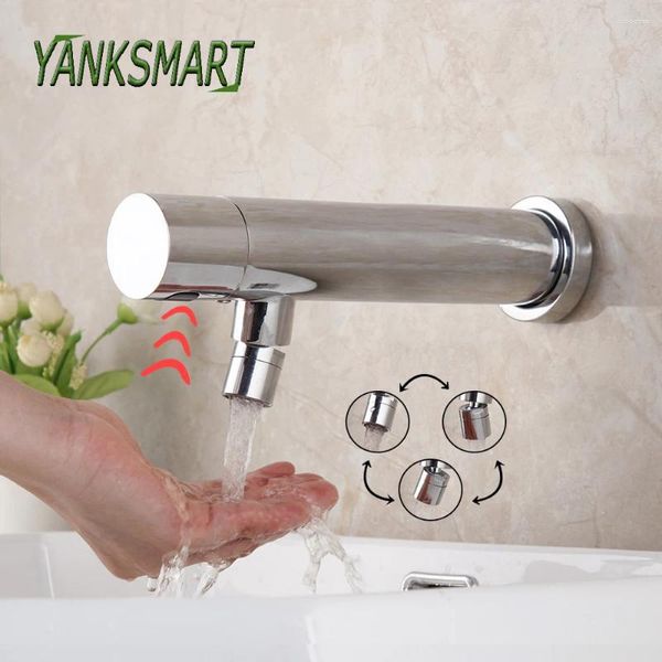 Grifos de lavabo de baño Yanksmart Toque automático Sensor libre grifo cromado Polla pulida Cuenca Montada solo toque de agua fría