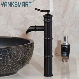 Badkamer wastafel kranen yanksmart bekken bekken kraan orb dek gemonteerd bamboe stijl zwarte waterval mixer tap