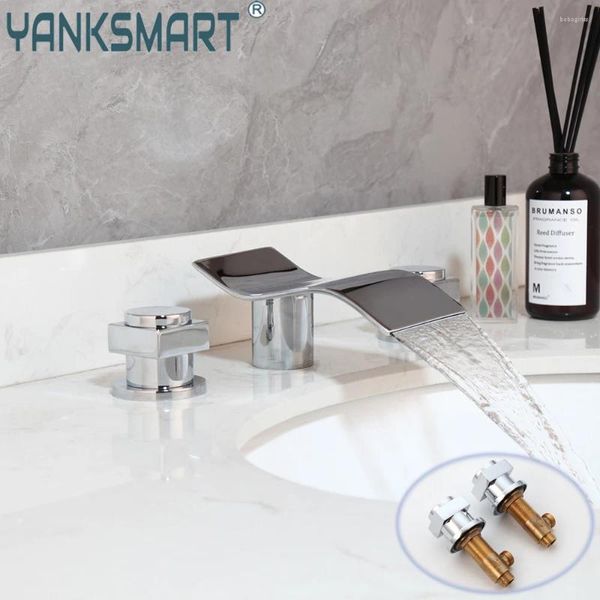 Robinets de lavabo de salle de bain Yanksmart Chrome Basin Robinet Luxury Terple montée cascade Spout Cold Water Tap 3 PCS Bathtub Taps