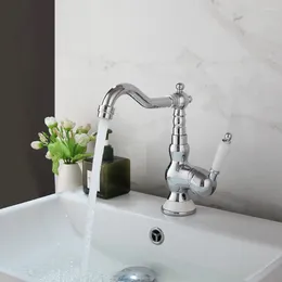 Robinets d'évier de salle de bain yanksmart chromé robinet poli de pont à poignée monomotée basbasine à lavabo à froid et au mélangeur