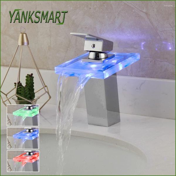 Grifos de lavabo de baño Yanksmart LED LIGHT CABERA CASA PELETA CHROME CHROME MONTAJE BULINA DE LAVE DE LAVE