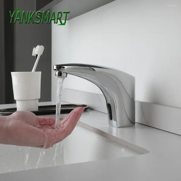 Robinets de lavabo de salle de bain yanksmart robinets de luxe de luxe lavage de lavage de lavage automatique capteur infrarouge mains libres torneira chrome mélangeur