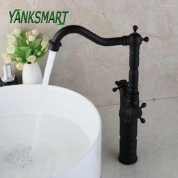 Robinets d'évier de salle de bain yanksmart matte noir robinet grand poing double 360 bouffées de lavabo à lavabo pivotante