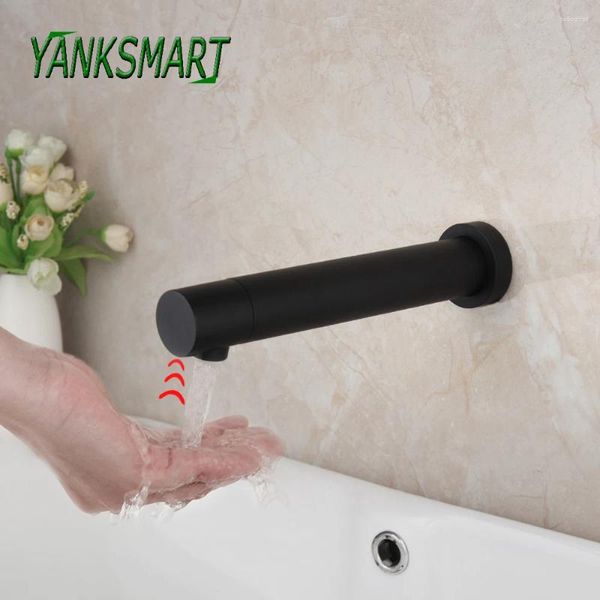 Grifos del fregadero de baño yanksmart sensor negro mate toque grifo automático gratis solo agua fría grifo de la pared de la pared batidora de la batidora de la batidora