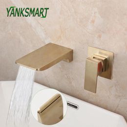 Robinets de lavabo de salle de bain yanksmart nickel doré robinet bassin mural baignoire à poignée monomoteur cascade de cascade à eau froide