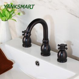 Badkamer wastafel kranen Yanksmart -stijl bassin kraan zwart 3 gat dek gemonteerde koude vintage mixer tap