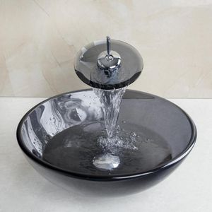 Robinets de lavabo de salle de bain YANKSMART Verre Trempé Navire Robinet Bol Cascade Bec Bassin Rond Mélangeur D'eau Froide Comptoir