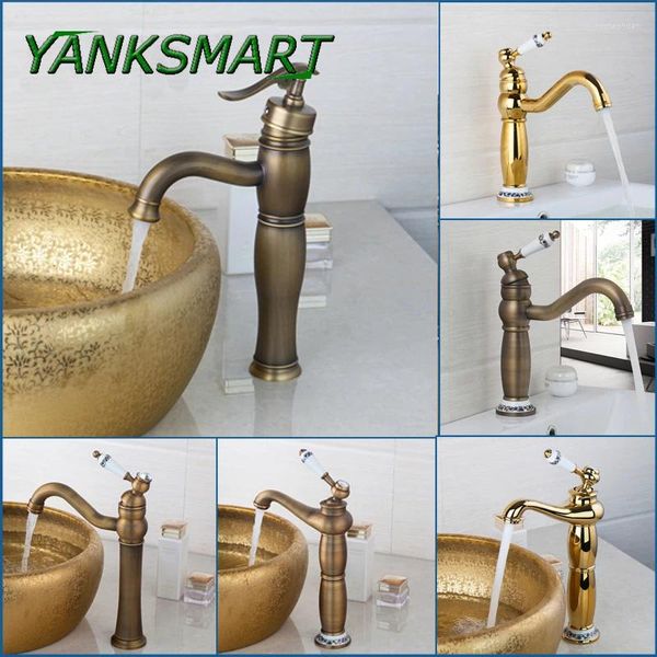 Robinets d'évier de salle de bains YANKSMART Vintage robinet en laiton Antique robinet de lavabo pivotant mitigeur et robinets mélangeurs d'eau froide