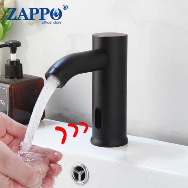 Grifos de lavabo de baño Zappo Sensor infrarrojo automático Grifo Ahorro de agua Mezclador de lavabo eléctrico inductivo Grifo negro frío