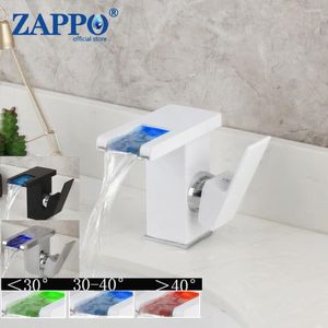 Wastafelkranen ZAPPO Wastafelkraan LED Waterval Wasmengkraan Witte kraan Zwart Badrandcombinaties Koud water