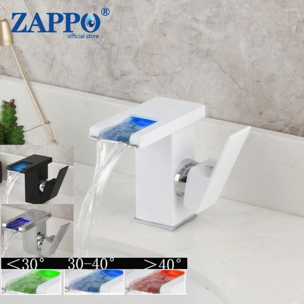 Robinets de lavabo de salle de bains Zappo Robinet de bassin LED Mélangeur de lavage en cascade Robinet blanc Robinet noir monté sur le pont Eau froide