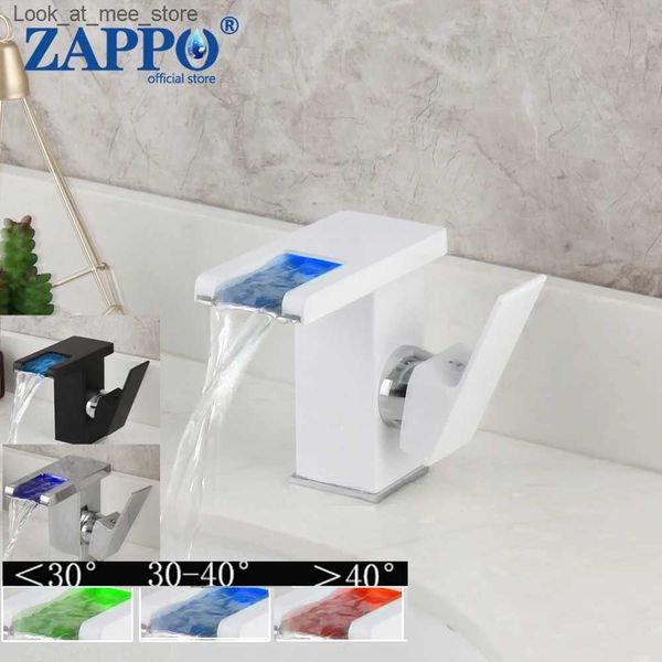 Grifos para lavabo de baño ZAPPO, grifo para lavabo de baño, mezclador de lavabo y lavabo LED, grifo blanco, instalación de cubierta negra, grifo mezclador de agua fría y caliente Q240301