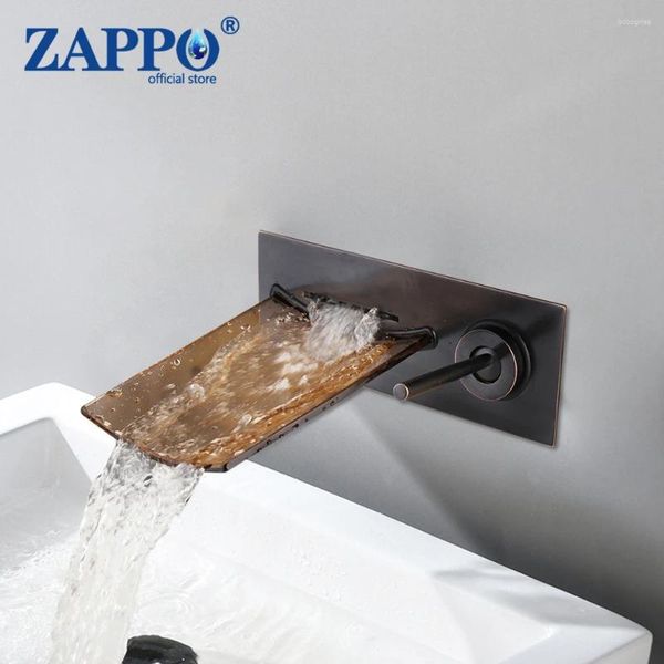 Grifos de lavabo de baño Zappo orb de grifo negro de vidrio copa de vidrio cascada de bañera