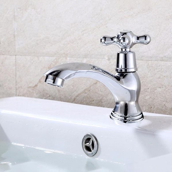 Robinets d'évier de salle de bain en alliage de zinc robinet de bassin poignée croisée robinet de vanité simple eau froide résistance à la corrosion à ouverture rapide