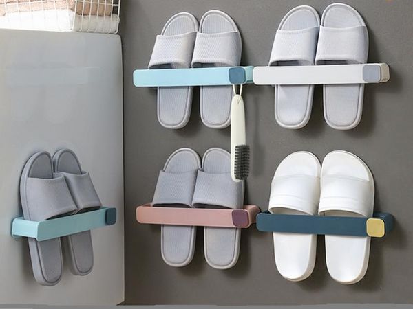 Porte-pantoufles de salle de bains, perforation gratuite, étagère à chaussures murale multicouche, gain de place, crochet de toilette, rangement mural collant pour chaussures