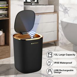 Poubelle à capteur intelligent de salle de bains 12L, seau à ordures de luxe, poubelle automatique pour cuisine, toilettes, maison intelligente 240108